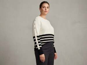 Liz Claiborne Black White Gold Button Knit Sweater XXL